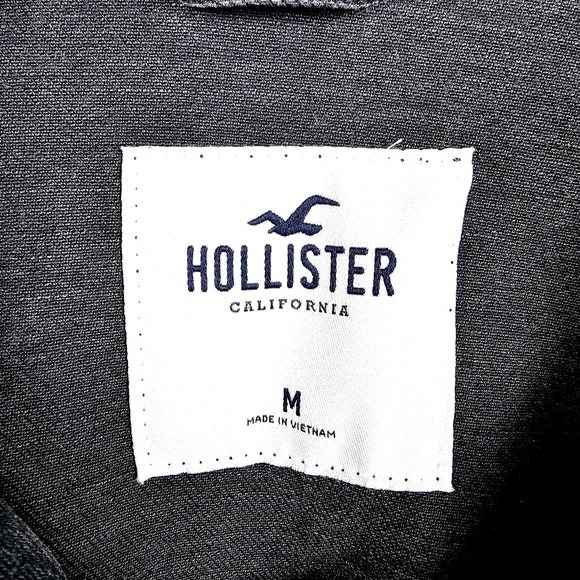 Hollister Washed Out Black Semi-Cropped Frayed Denim Jean Jacket - Picture 3 of 8